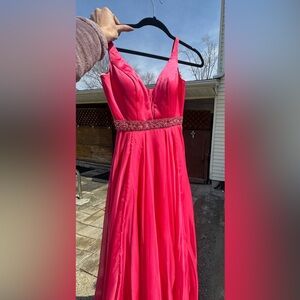 Sherri Hill Vibrant Hot Pink Beaded Waist Evening Gown